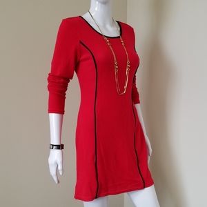 Long Sleeve Red Sweater Top Black Trim Size M
